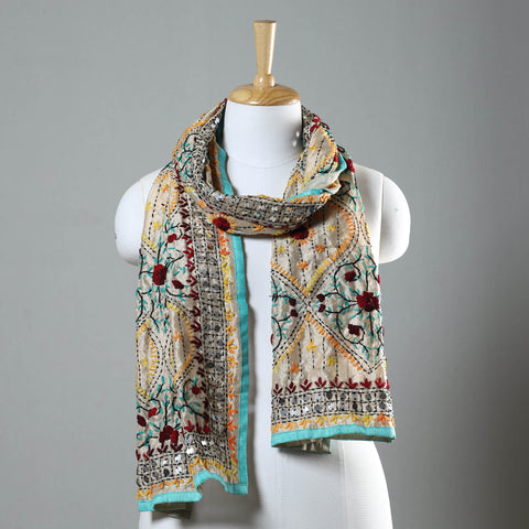 Blue Ranihati Chapa Work Embroidery Chanderi Silk Stole