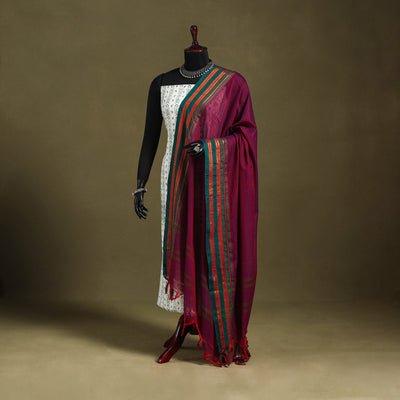 Purple - dharwad cotton dupatta with zari border 01