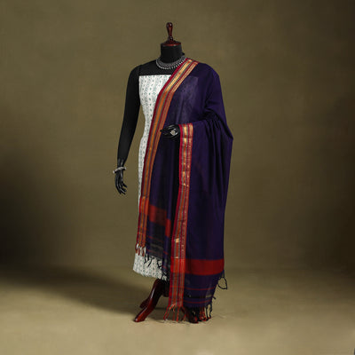 Blue - dharwad cotton dupatta with zari border 02