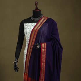 Blue - dharwad cotton dupatta with zari border 02