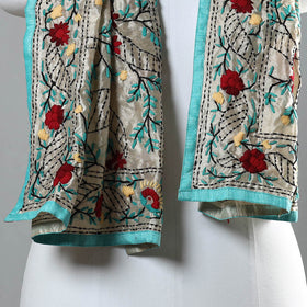 Blue Ranihati Chapa Work Embroidery Chanderi Silk Stole