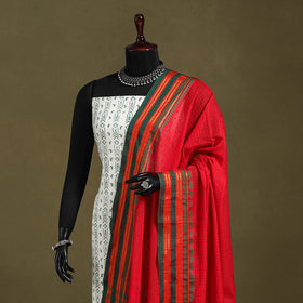 Red - dharwad cotton dupatta with zari border 05