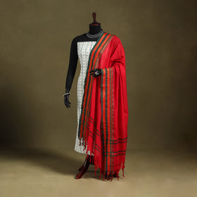 Red - dharwad cotton dupatta with zari border 05
