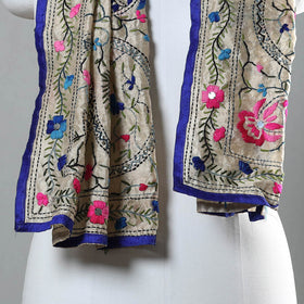 Blue Ranihati Chapa Work Embroidery Chanderi Silk Stole