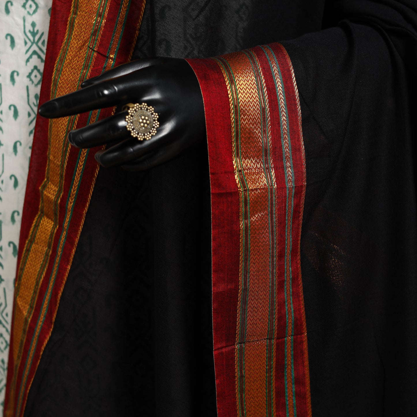 Black - dharwad cotton dupatta with zari border 06