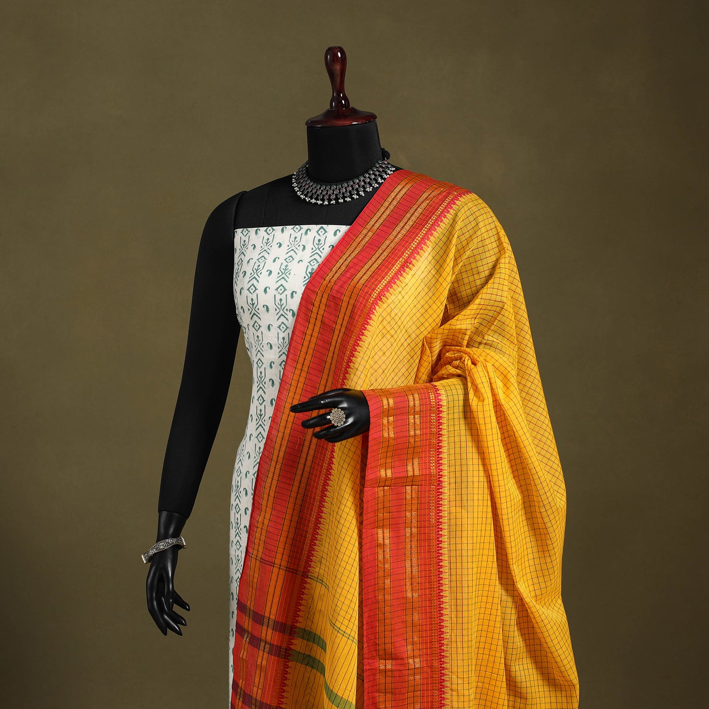 Yellow - dharwad cotton dupatta with zari border 08