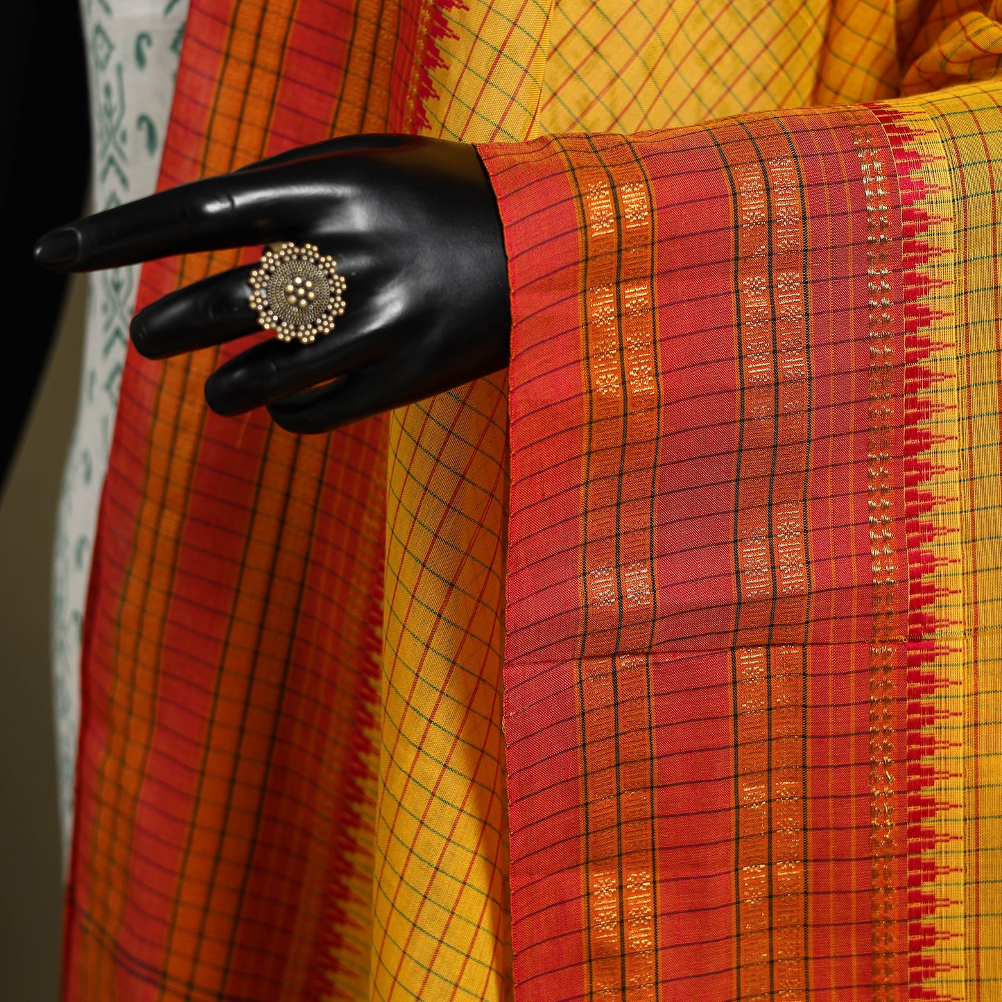 Yellow - dharwad cotton dupatta with zari border 08