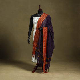 Purple - dharwad cotton dupatta with zari border 09