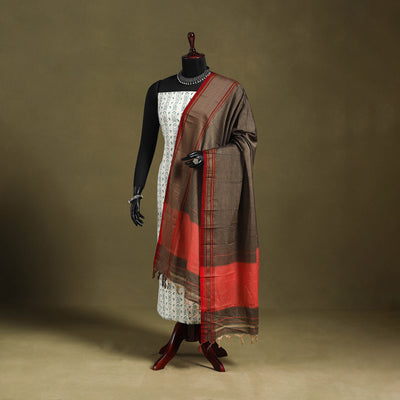Brown - dharwad cotton dupatta with zari border 18