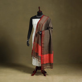 Brown - dharwad cotton dupatta with zari border 18