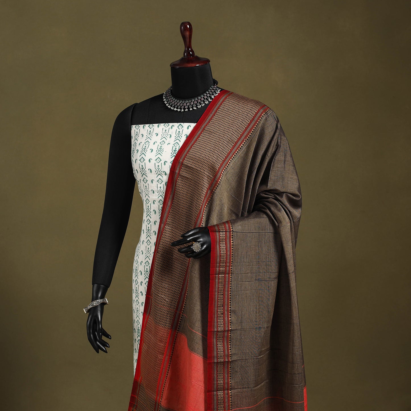 Brown - dharwad cotton dupatta with zari border 18