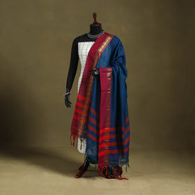Blue - dharwad cotton dupatta with zari border 29