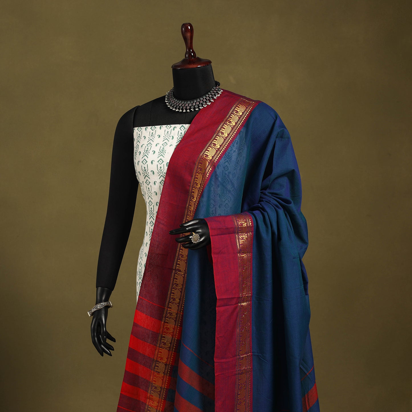 Blue - dharwad cotton dupatta with zari border 29