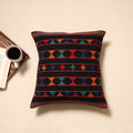 Black - handloom cotton urmul kashida stitch cushion cover