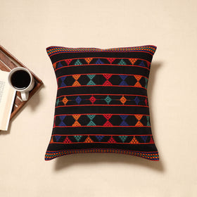Black - handloom cotton urmul kashida stitch cushion cover