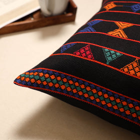 Black - handloom cotton urmul kashida stitch cushion cover
