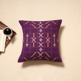 Purple - handloom cotton urmul kashida stitch cushion cover
