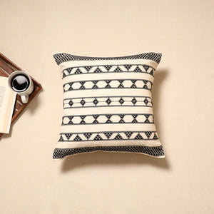 Beige - handloom cotton urmul kashida stitch cushion cover
