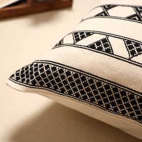 Beige - handloom cotton urmul kashida stitch cushion cover