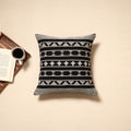 Black - handloom cotton urmul kashida stitch cushion cover