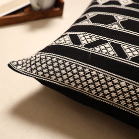 Black - handloom cotton urmul kashida stitch cushion cover
