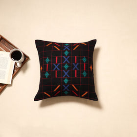 Black - handloom cotton urmul kashida stitch cushion cover