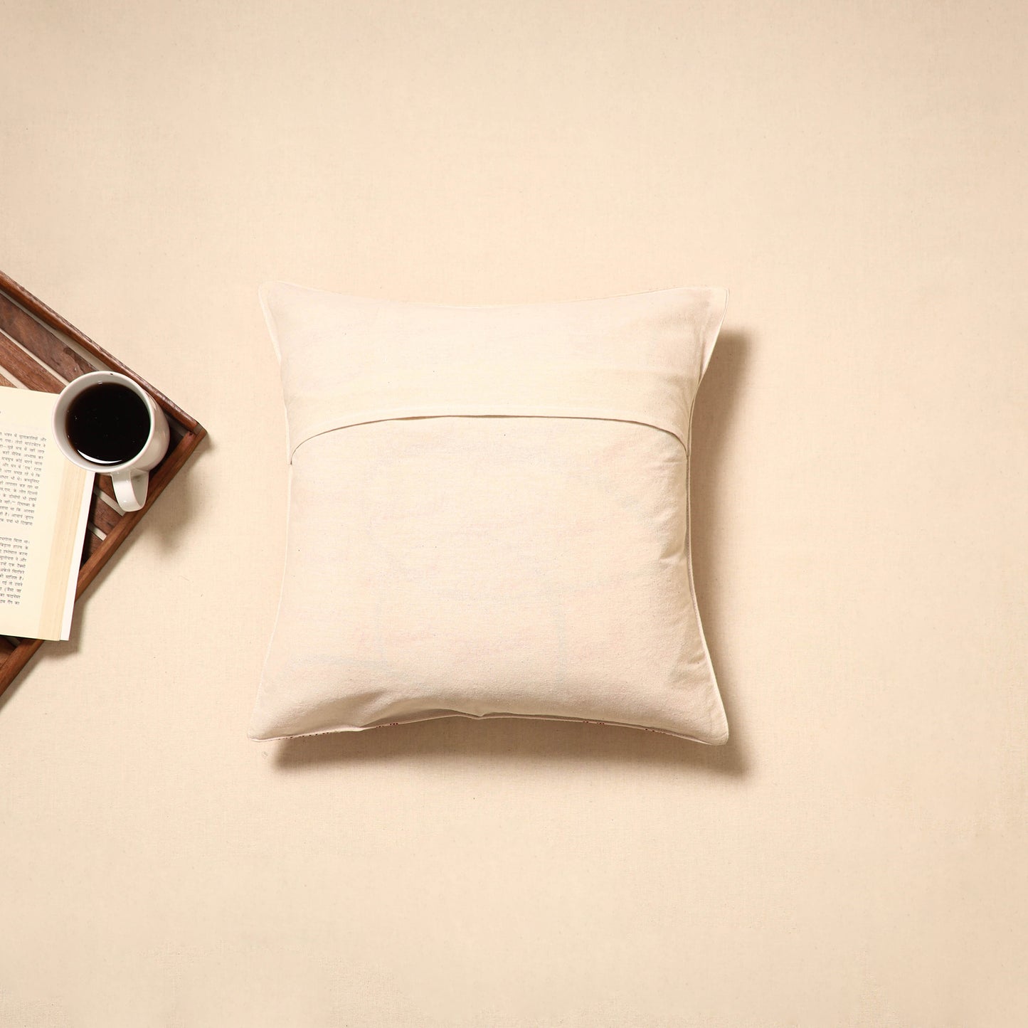 Beige - handloom cotton urmul kashida stitch cushion cover