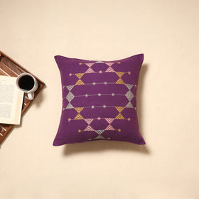 Purple - handloom cotton urmul kashida stitch cushion cover