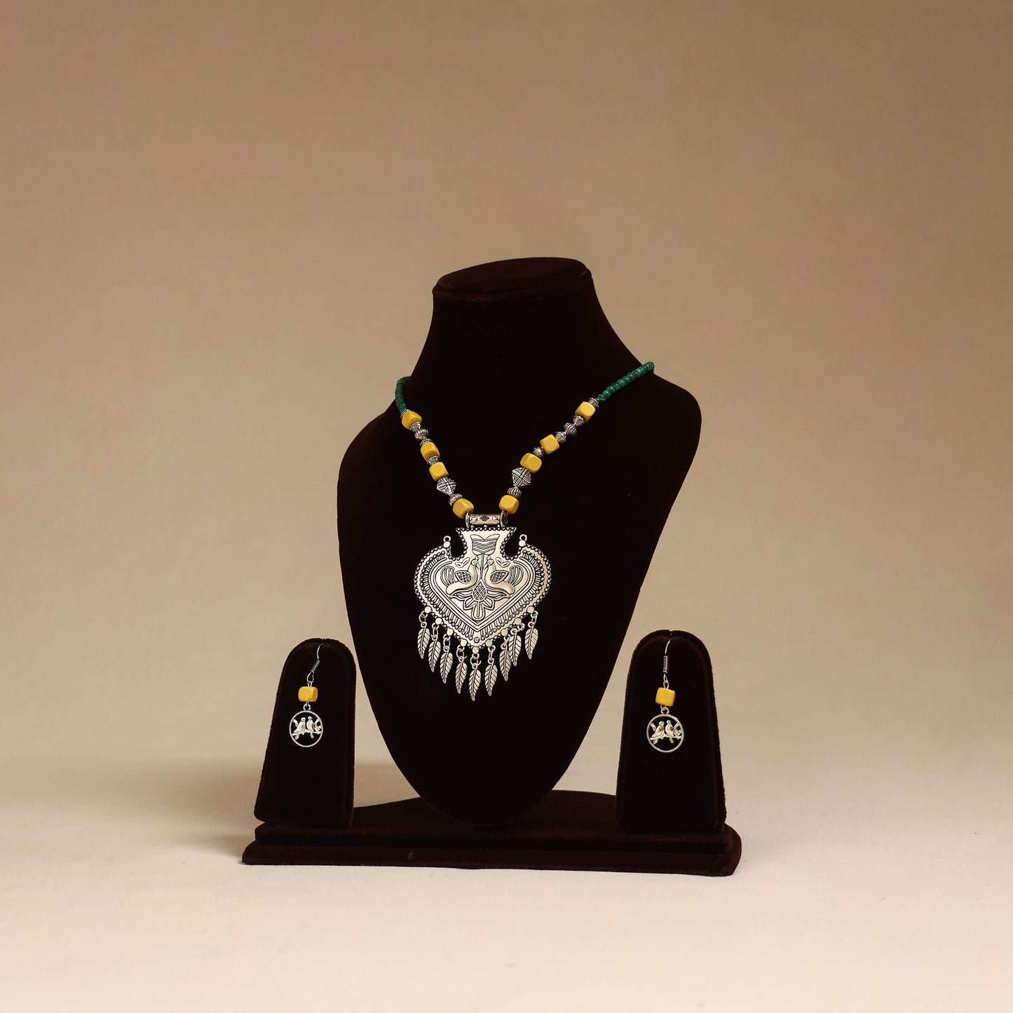 Yellow - German Silver Beaded Necklace Set 05