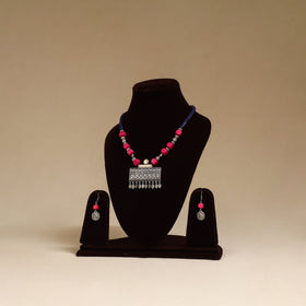 Pink - German Silver Beaded Necklace Set 08