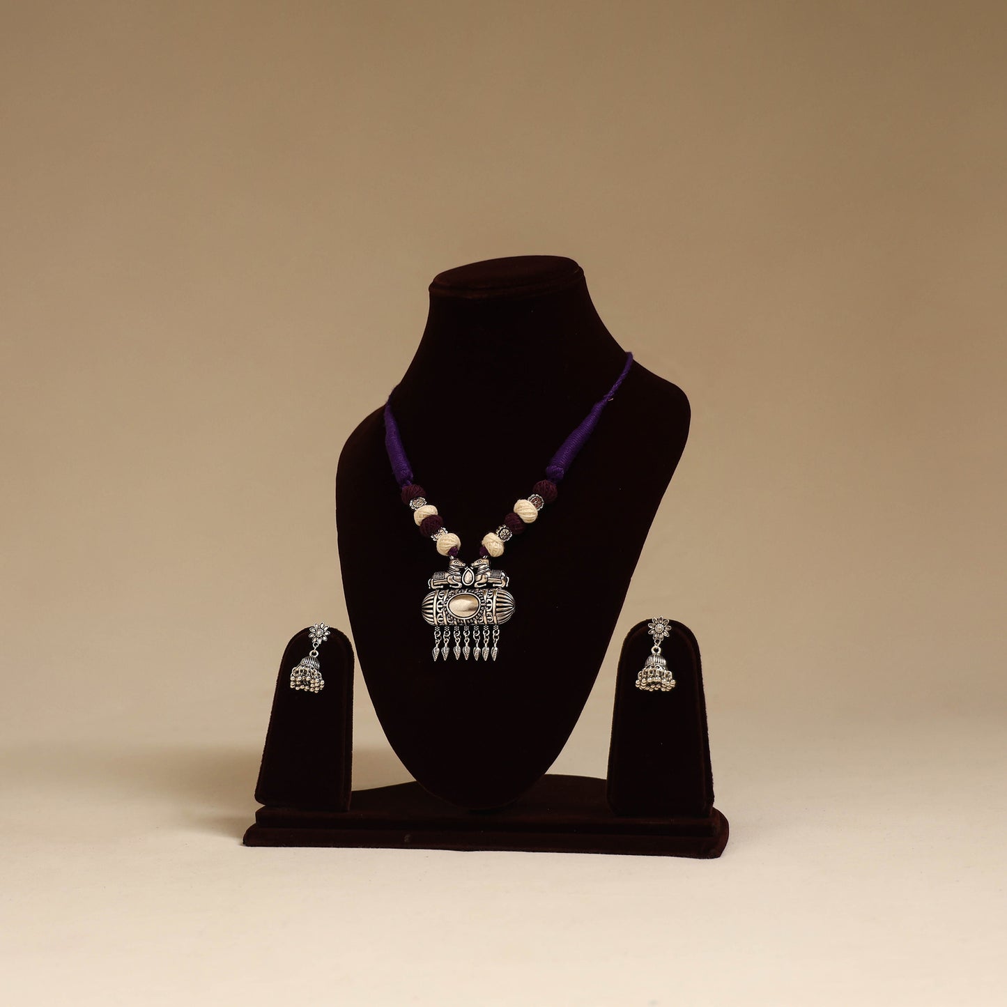 Purple - German Silver Thread Beads Necklace Set 11