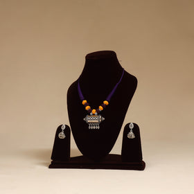 Purple - German Silver Thread Beads Necklace Set 13
