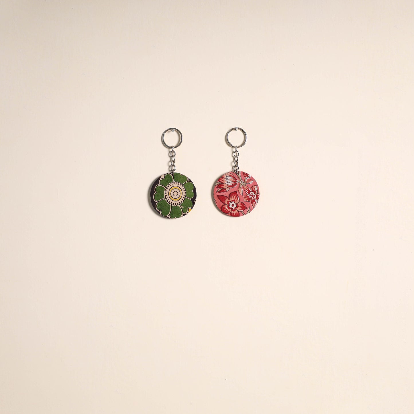 Multicolor - fabric-embellished wood keychain (set of 2) 02