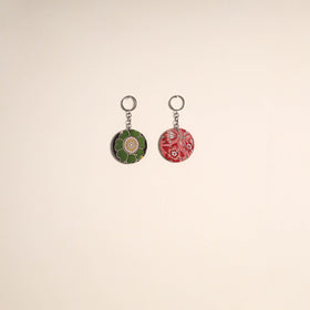 Multicolor - fabric-embellished wood keychain (set of 2) 02