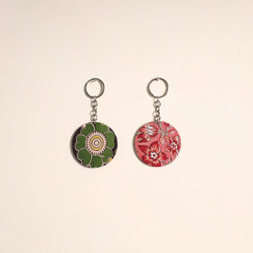 Multicolor - fabric-embellished wood keychain (set of 2) 02