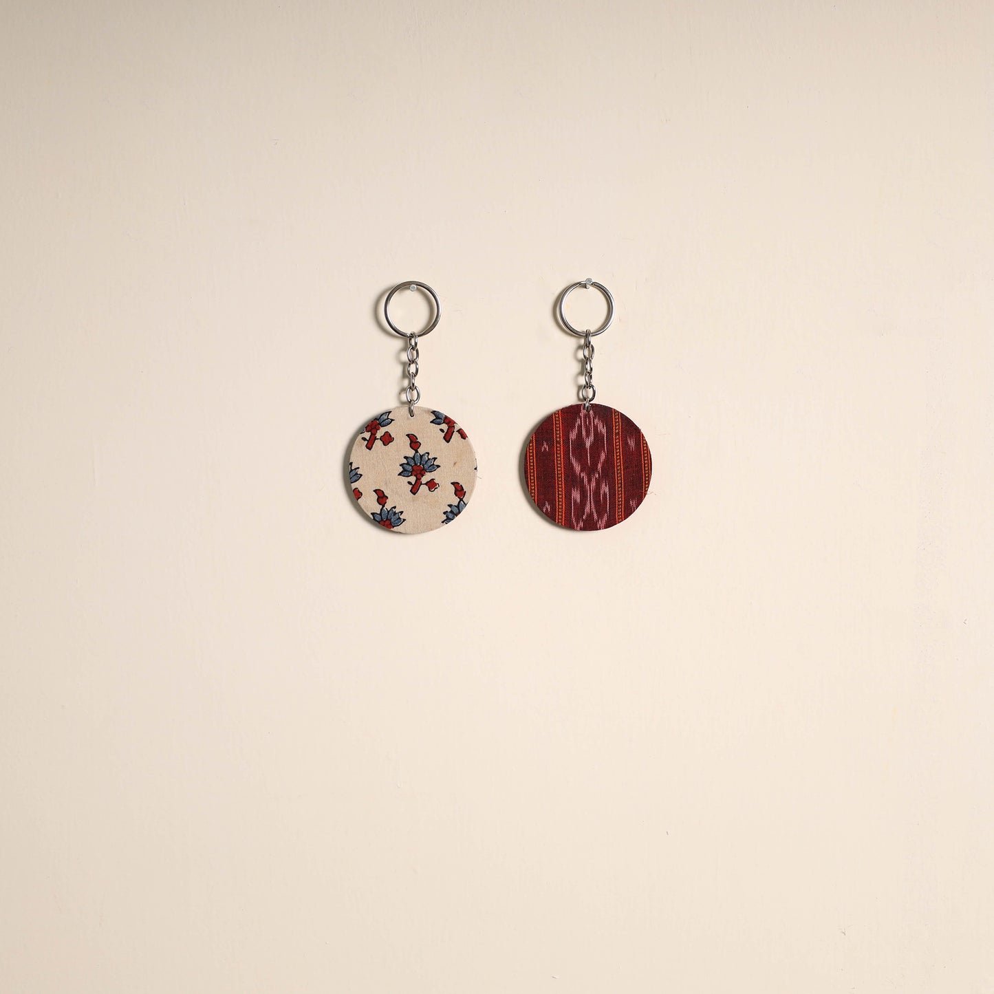 Multicolor - fabric-embellished wood keychain (set of 2) 07