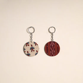 Multicolor - fabric-embellished wood keychain (set of 2) 07