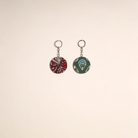 Multicolor - fabric-embellished wood keychain (set of 2) 11