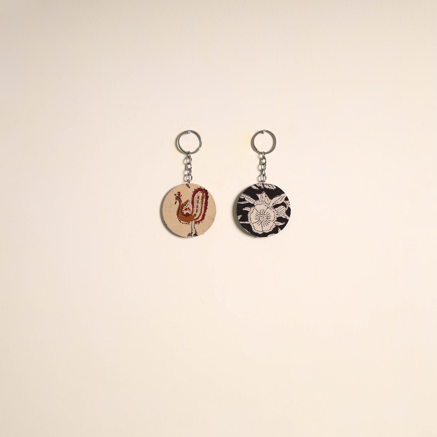 Multicolor - fabric-embellished wood keychain (set of 2) 19