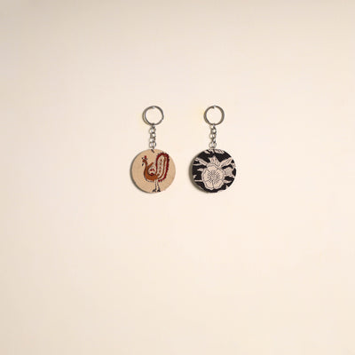 Multicolor - fabric-embellished wood keychain (set of 2) 19