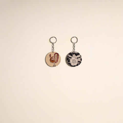 Multicolor - fabric-embellished wood keychain (set of 2) 19