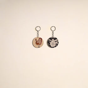 Multicolor - fabric-embellished wood keychain (set of 2) 19