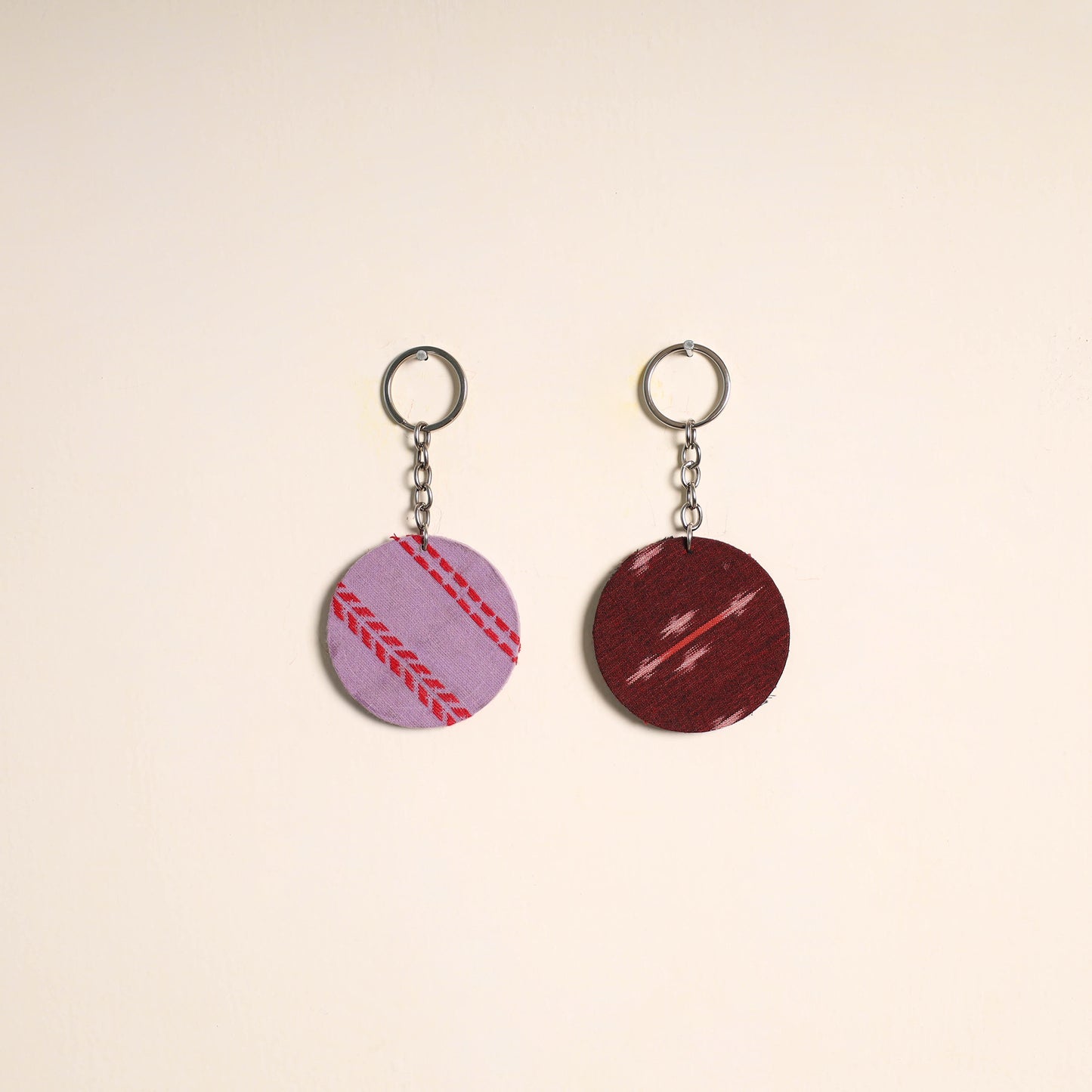 Multicolor - fabric-embellished wood keychain (set of 2) 21