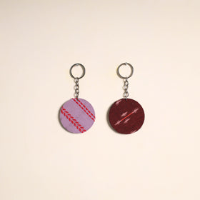 Multicolor - fabric-embellished wood keychain (set of 2) 21