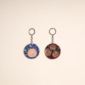 Multicolor - fabric-embellished wood keychain (set of 2) 22