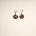 Multicolor - fabric-embellished wood keychain (set of 2) 24