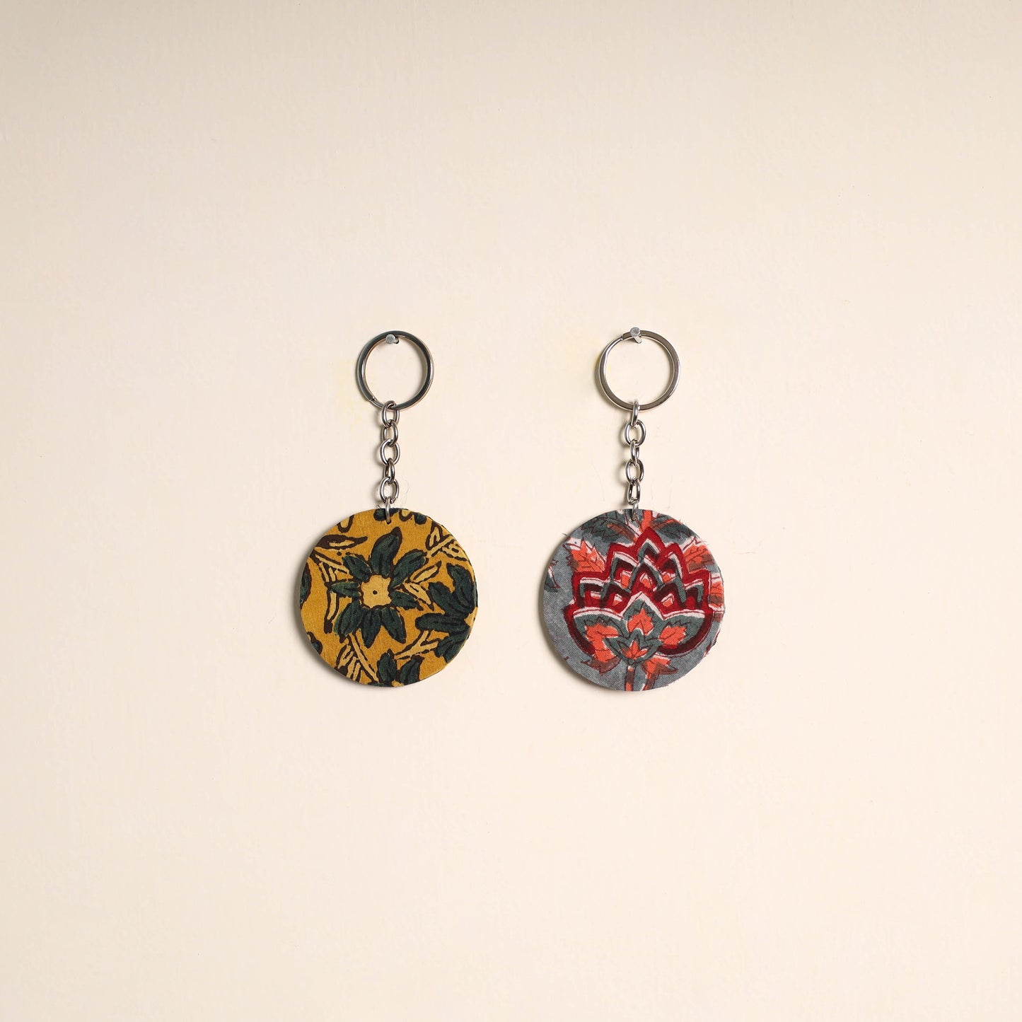 Multicolor - fabric-embellished wood keychain (set of 2) 24