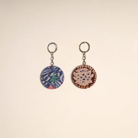 Multicolor - fabric-embellished wood keychain (set of 2) 28