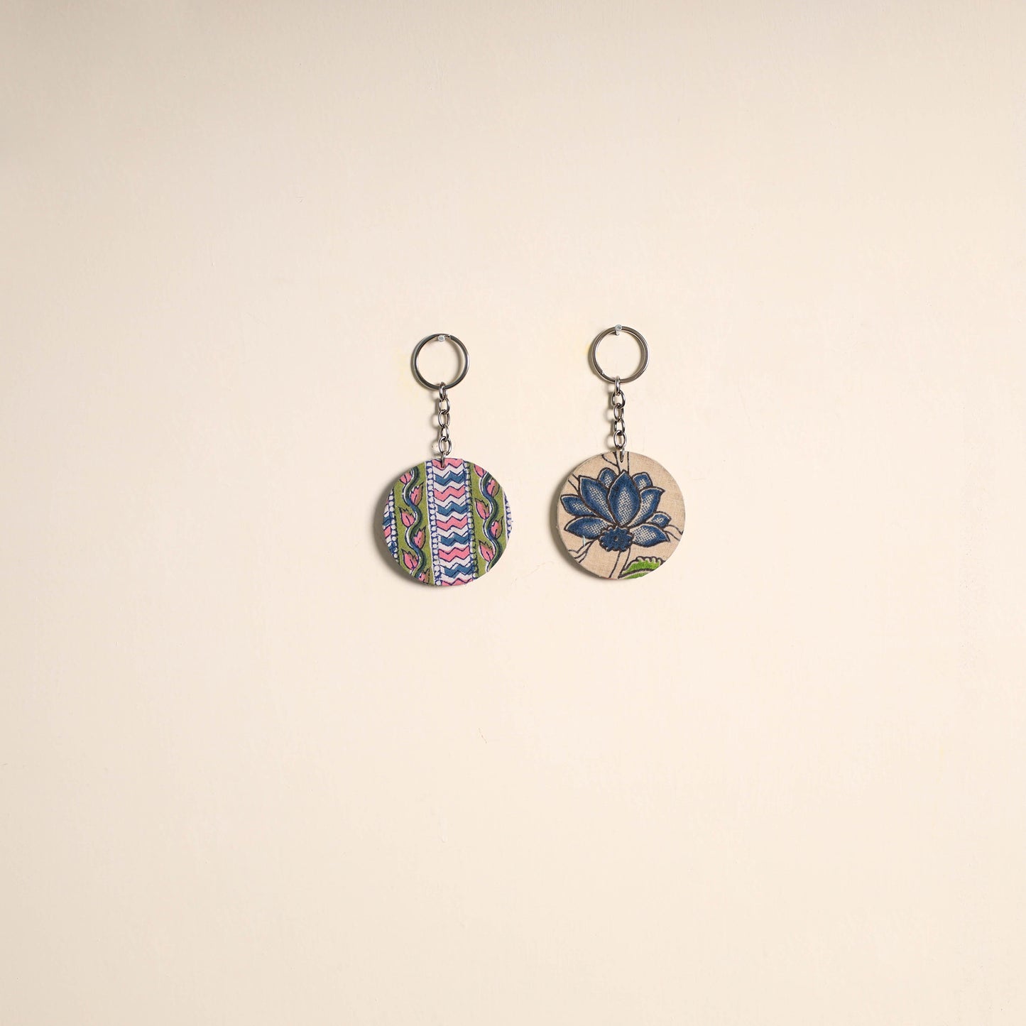 Fabric-embellished wood keychain (set of 2) 29 - handcrafted