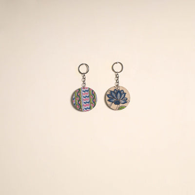 Fabric-embellished wood keychain (set of 2) 29 - handcrafted